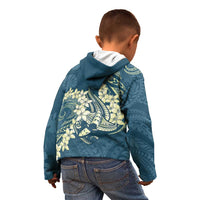 Cyan Polynesia Hammerhead Shark Tattoo With Plumeria Lei Kid Hoodie LT14 - Polynesian Pride