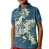 Cyan Polynesia Hammerhead Shark Tattoo With Plumeria Lei Kid Polo Shirt LT14 Kid Cyan - Polynesian Pride
