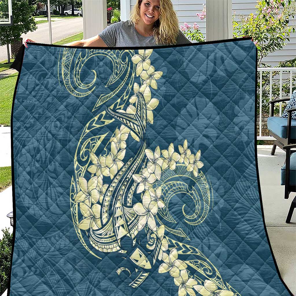 Cyan Polynesia Hammerhead Shark Tattoo With Plumeria Lei Quilt LT14 Cyan - Polynesian Pride