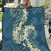 Cyan Polynesia Hammerhead Shark Tattoo With Plumeria Lei Quilt LT14 Cyan - Polynesian Pride