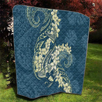 Cyan Polynesia Hammerhead Shark Tattoo With Plumeria Lei Quilt LT14 - Polynesian Pride