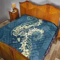 Cyan Polynesia Hammerhead Shark Tattoo With Plumeria Lei Quilt LT14 - Polynesian Pride