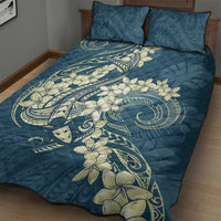 Cyan Polynesia Hammerhead Shark Tattoo With Plumeria Lei Quilt Bed Set LT14 - Polynesian Pride
