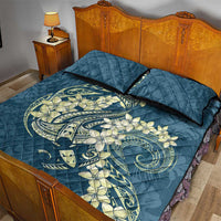 Cyan Polynesia Hammerhead Shark Tattoo With Plumeria Lei Quilt Bed Set LT14 - Polynesian Pride