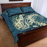 Cyan Polynesia Hammerhead Shark Tattoo With Plumeria Lei Quilt Bed Set LT14 - Polynesian Pride