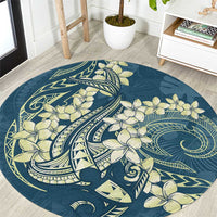 Cyan Polynesia Hammerhead Shark Tattoo With Plumeria Lei Round Carpet LT14 Cyan - Polynesian Pride