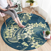 Cyan Polynesia Hammerhead Shark Tattoo With Plumeria Lei Round Carpet LT14 - Polynesian Pride