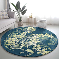 Cyan Polynesia Hammerhead Shark Tattoo With Plumeria Lei Round Carpet LT14 - Polynesian Pride