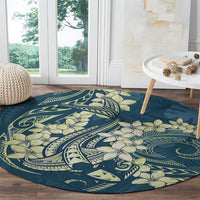Cyan Polynesia Hammerhead Shark Tattoo With Plumeria Lei Round Carpet LT14 - Polynesian Pride
