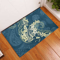 Cyan Polynesia Hammerhead Shark Tattoo With Plumeria Lei Rubber Doormat LT14 - Polynesian Pride
