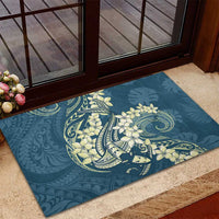 Cyan Polynesia Hammerhead Shark Tattoo With Plumeria Lei Rubber Doormat LT14 - Polynesian Pride