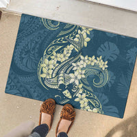 Cyan Polynesia Hammerhead Shark Tattoo With Plumeria Lei Rubber Doormat LT14 - Polynesian Pride