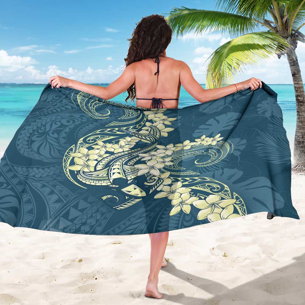 Cyan Polynesia Hammerhead Shark Tattoo With Plumeria Lei Sarong LT14 - Polynesian Pride