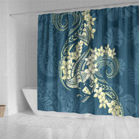 Cyan Polynesia Hammerhead Shark Tattoo With Plumeria Lei Shower Curtain LT14 - Polynesian Pride