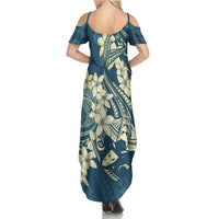 Cyan Polynesia Hammerhead Shark Tattoo With Plumeria Lei Summer Maxi Dress LT14 - Polynesian Pride