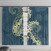 Cyan Polynesia Hammerhead Shark Tattoo With Plumeria Lei Window Curtain LT14 With Hooks Cyan - Polynesian Pride