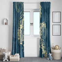 Cyan Polynesia Hammerhead Shark Tattoo With Plumeria Lei Window Curtain LT14 - Polynesian Pride