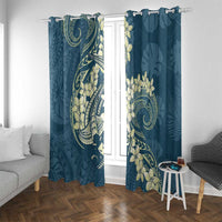 Cyan Polynesia Hammerhead Shark Tattoo With Plumeria Lei Window Curtain LT14 With Grommets Cyan - Polynesian Pride