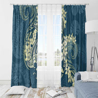 Cyan Polynesia Hammerhead Shark Tattoo With Plumeria Lei Window Curtain LT14 - Polynesian Pride
