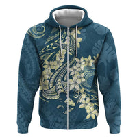 Cyan Polynesia Hammerhead Shark Tattoo With Plumeria Lei Zip Hoodie LT14 Zip Hoodie Cyan - Polynesian Pride