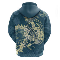 Cyan Polynesia Hammerhead Shark Tattoo With Plumeria Lei Zip Hoodie LT14 - Polynesian Pride
