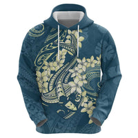 Cyan Polynesia Hammerhead Shark Tattoo With Plumeria Lei Zip Hoodie LT14 - Polynesian Pride