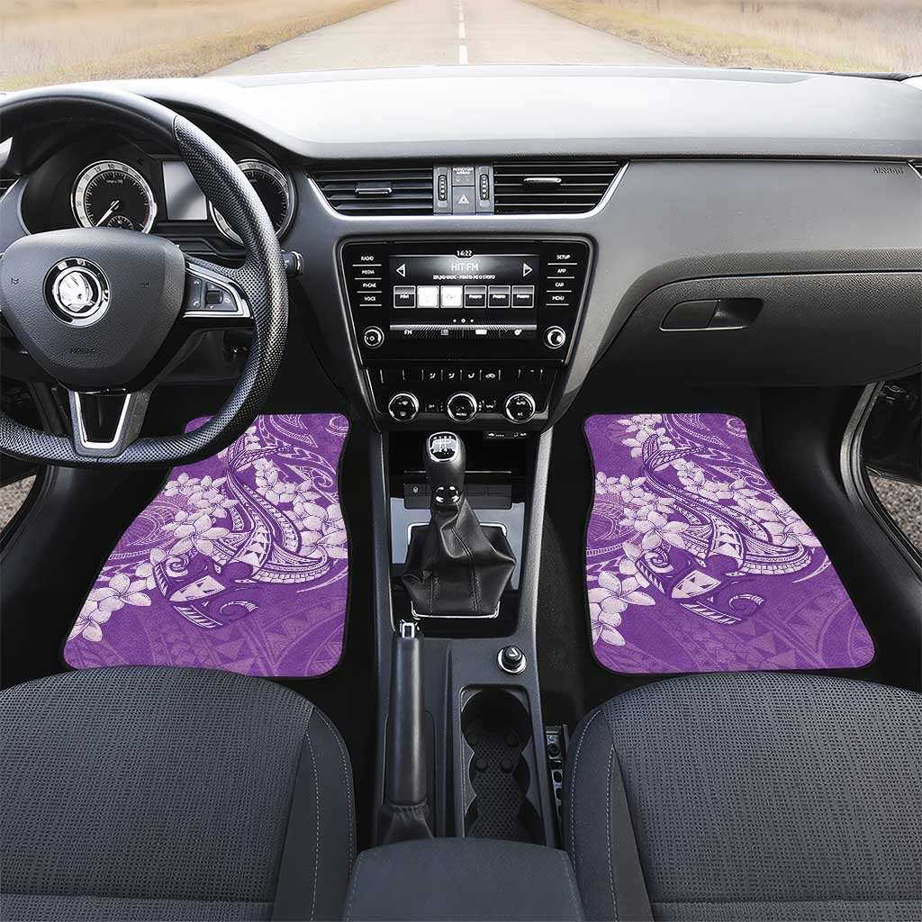 Purple Polynesia Hammerhead Shark Tattoo With Plumeria Lei Car Mats LT14 Set 2pcs - Front Purple - Polynesian Pride