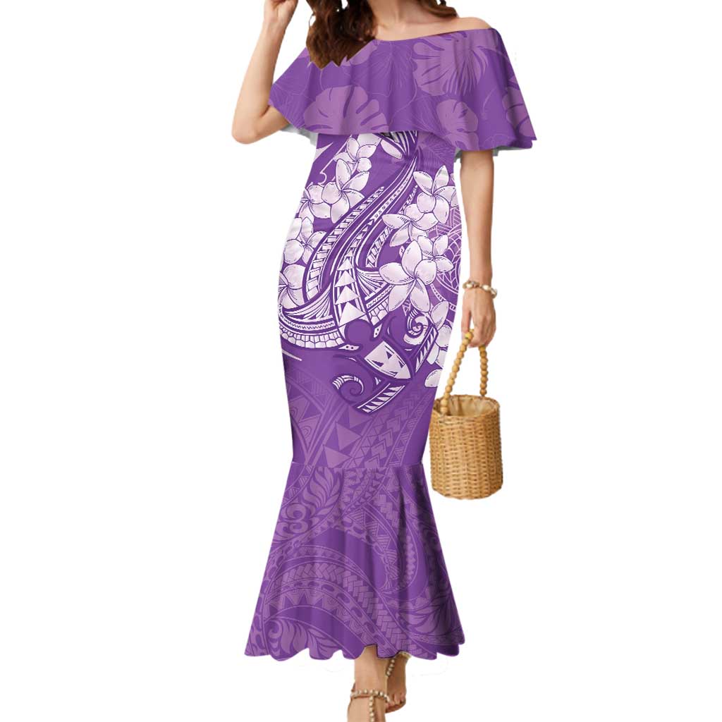 Purple Polynesia Hammerhead Shark Tattoo With Plumeria Lei Mermaid Dress LT14 Women Purple - Polynesian Pride