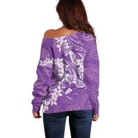 Purple Polynesia Hammerhead Shark Tattoo With Plumeria Lei Off Shoulder Sweater LT14 - Polynesian Pride
