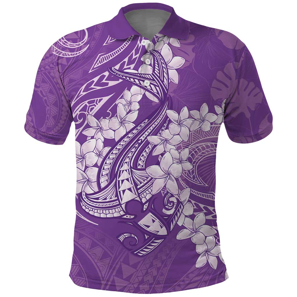 Purple Polynesia Hammerhead Shark Tattoo With Plumeria Lei Polo Shirt LT14 Purple - Polynesian Pride