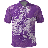 Purple Polynesia Hammerhead Shark Tattoo With Plumeria Lei Polo Shirt LT14 Purple - Polynesian Pride