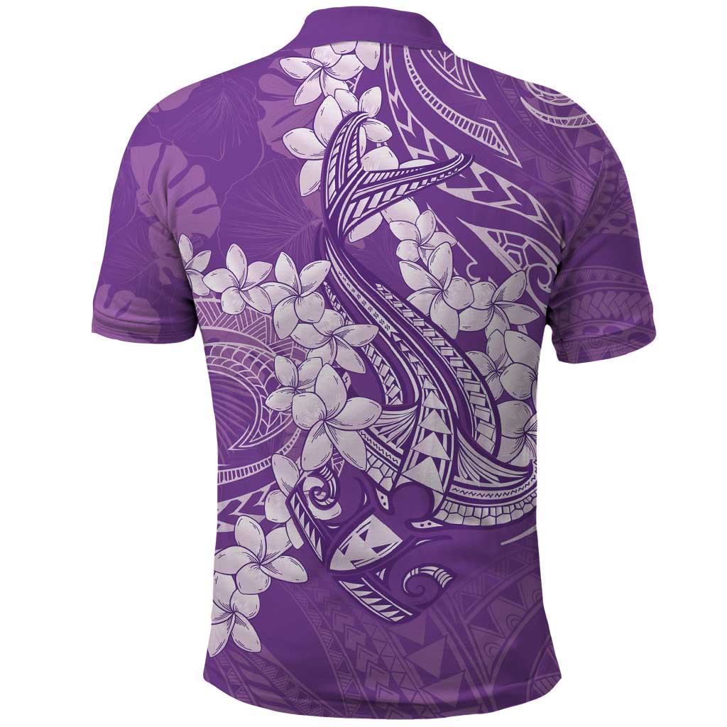 Purple Polynesia Hammerhead Shark Tattoo With Plumeria Lei Polo Shirt LT14 - Polynesian Pride