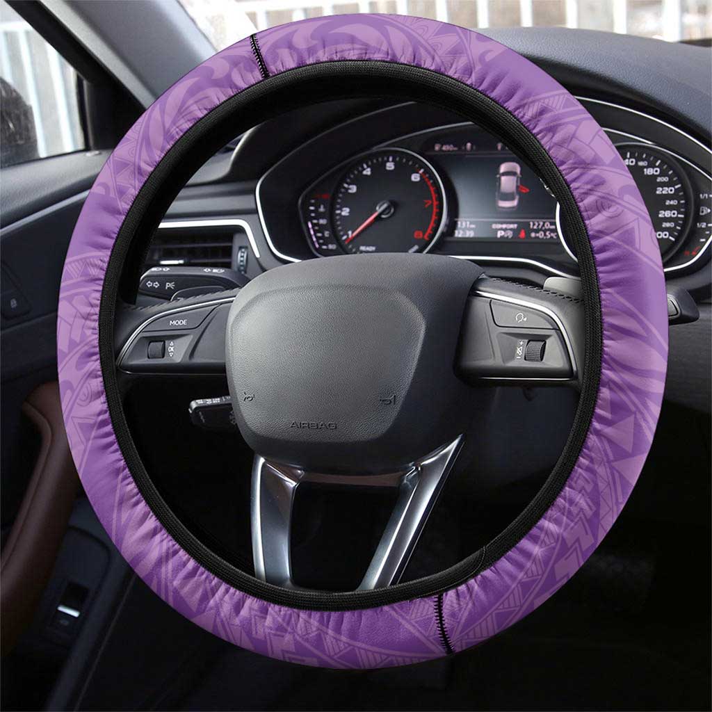 Purple Polynesia Hammerhead Shark Tattoo With Plumeria Lei Steering Wheel Cover LT14 - Polynesian Pride