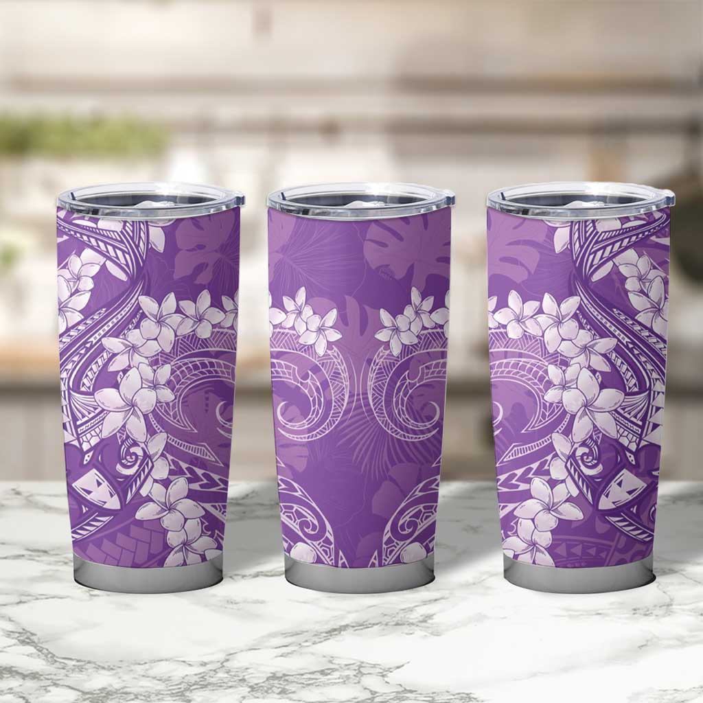 Purple Polynesia Hammerhead Shark Tattoo With Plumeria Lei Tumbler Cup LT14 - Polynesian Pride