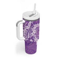 Purple Polynesia Hammerhead Shark Tattoo With Plumeria Lei Tumbler With Handle LT14 - Polynesian Pride