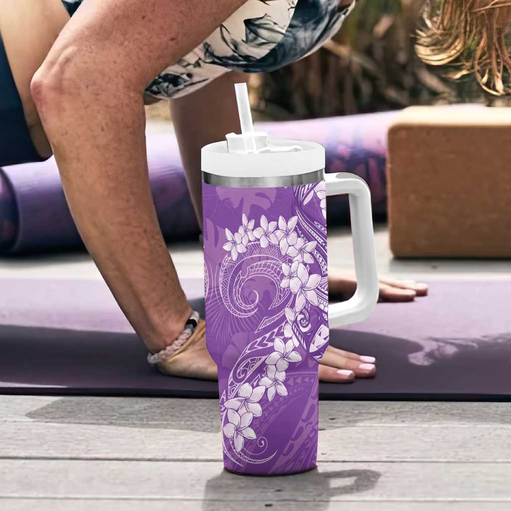 Purple Polynesia Hammerhead Shark Tattoo With Plumeria Lei Tumbler With Handle LT14 - Polynesian Pride