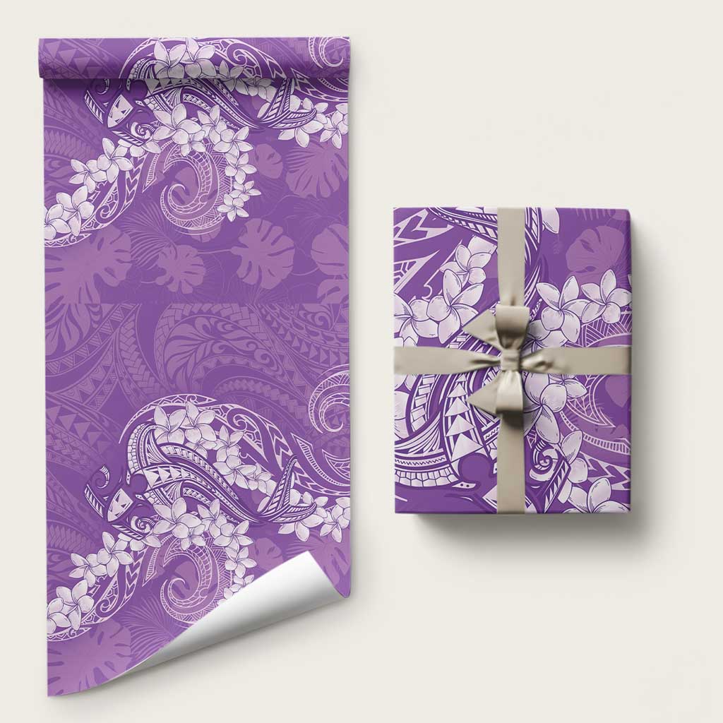 Purple Polynesia Hammerhead Shark Tattoo With Plumeria Lei Wrapping Paper LT14 58" × 23" Purple - Polynesian Pride