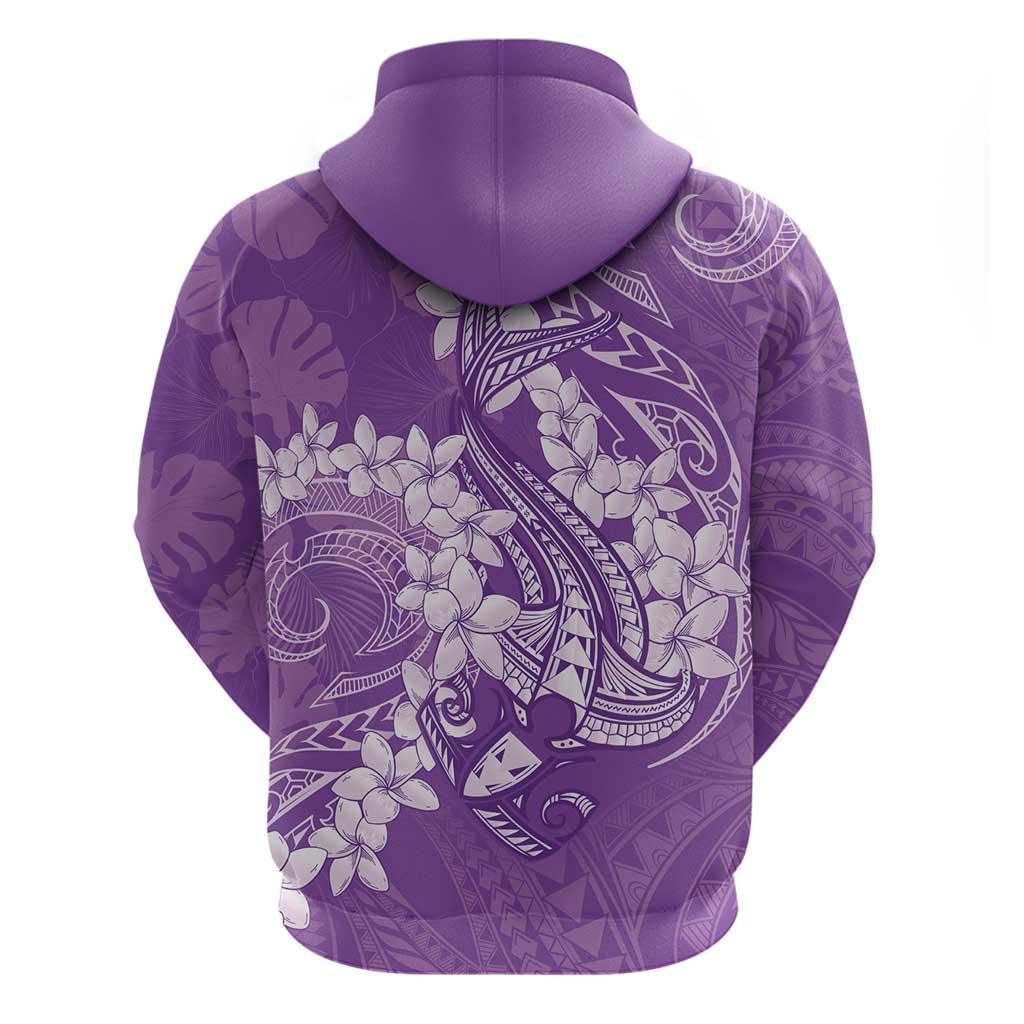 Purple Polynesia Hammerhead Shark Tattoo With Plumeria Lei Zip Hoodie LT14 - Polynesian Pride
