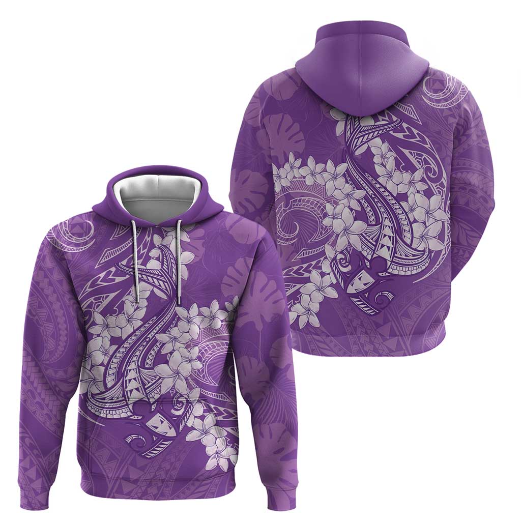 Purple Polynesia Hammerhead Shark Tattoo With Plumeria Lei Zip Hoodie LT14 - Polynesian Pride
