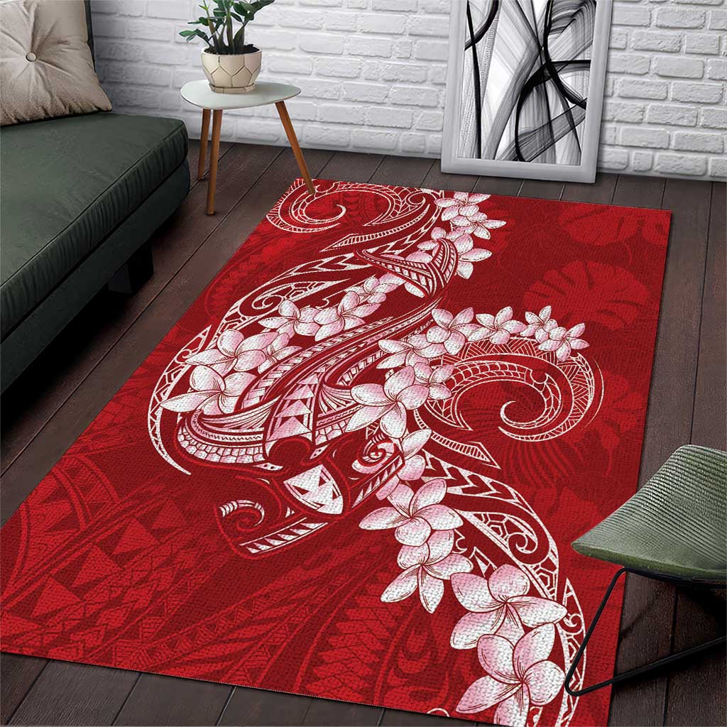 Red Polynesia Hammerhead Shark Tattoo With Plumeria Lei Area Rug LT14 Red - Polynesian Pride