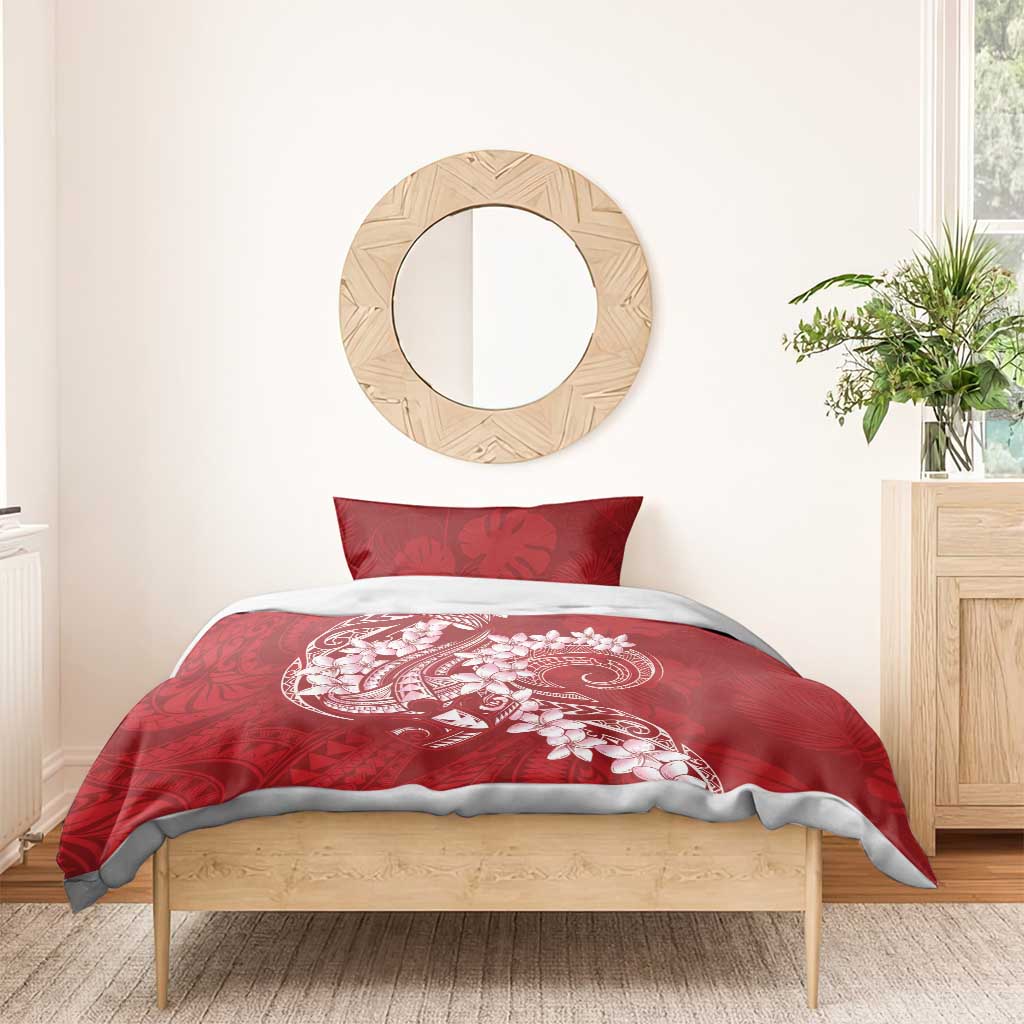 Red Polynesia Hammerhead Shark Tattoo With Plumeria Lei Bedding Set LT14 - Polynesian Pride