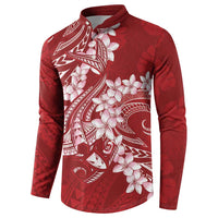 Red Polynesia Hammerhead Shark Tattoo With Plumeria Lei Button Sweatshirt LT14 - Polynesian Pride