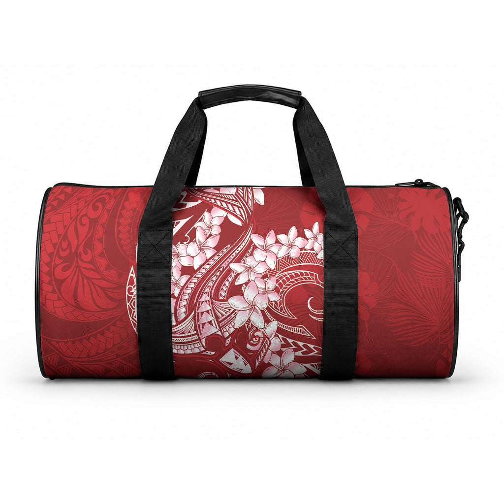 Red Polynesia Hammerhead Shark Tattoo With Plumeria Lei Duffle Bag LT14 One size Red - Polynesian Pride