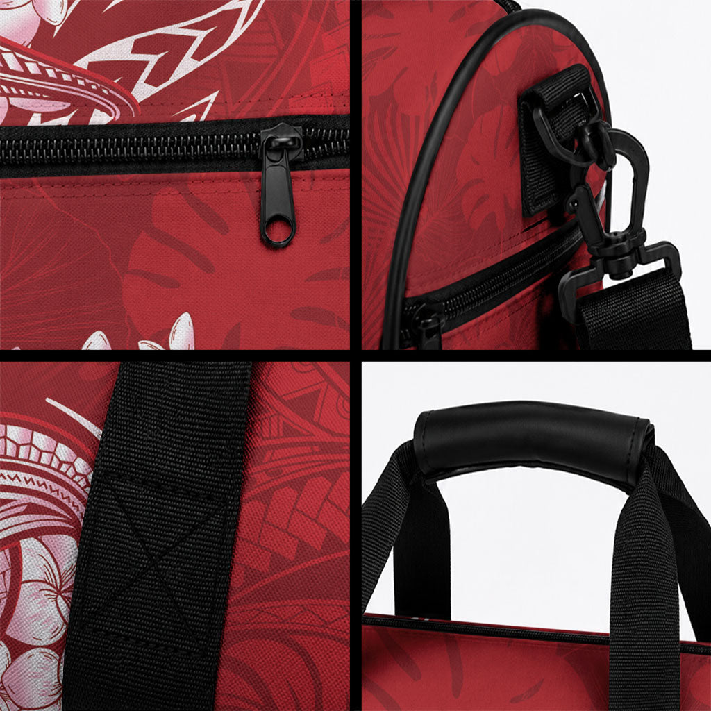 Red Polynesia Hammerhead Shark Tattoo With Plumeria Lei Duffle Bag LT14 - Polynesian Pride