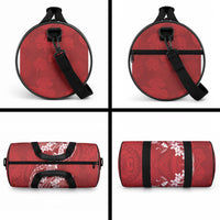 Red Polynesia Hammerhead Shark Tattoo With Plumeria Lei Duffle Bag LT14 - Polynesian Pride