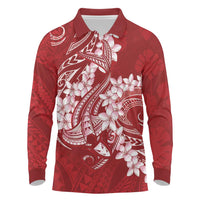 Red Polynesia Hammerhead Shark Tattoo With Plumeria Lei Long Sleeve Polo Shirt LT14 Red - Polynesian Pride