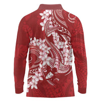 Red Polynesia Hammerhead Shark Tattoo With Plumeria Lei Long Sleeve Polo Shirt LT14 - Polynesian Pride