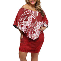 Red Polynesia Hammerhead Shark Tattoo With Plumeria Lei Off Shoulder Short Dress LT14 Women Red - Polynesian Pride