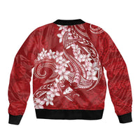 Red Polynesia Hammerhead Shark Tattoo With Plumeria Lei Sleeve Zip Bomber Jacket LT14 - Polynesian Pride