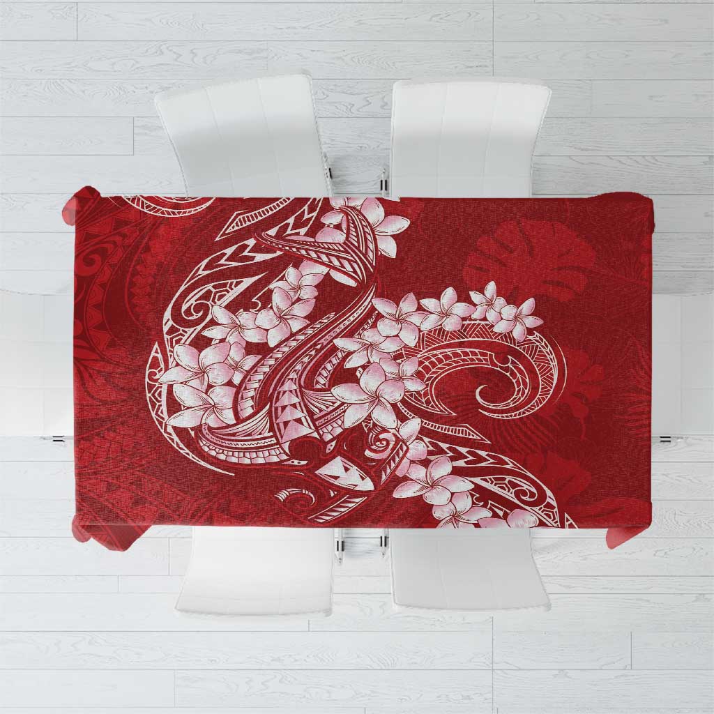 Red Polynesia Hammerhead Shark Tattoo With Plumeria Lei Tablecloth LT14 Red - Polynesian Pride